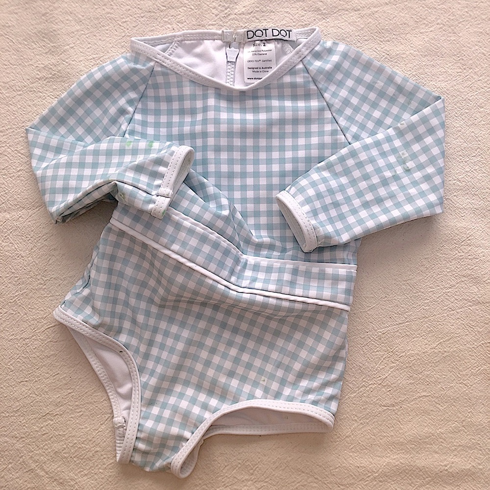 2Y Dot Dot Light Blue Gingham Swimsuit